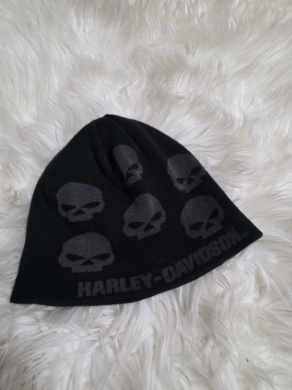 Harley-Davidson Black Beanie with Gray Skull Motif